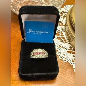 Vintage Red Spinel & White Sapphire Band Ring